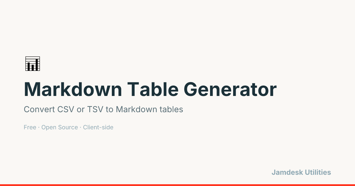 Markdown Table Generator — Free Online CSV to Table | Jamdesk